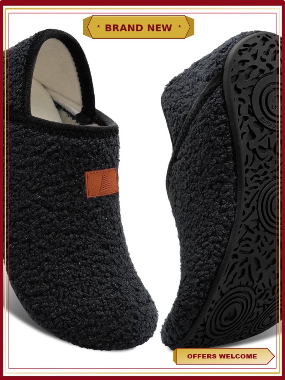 Fuzzy House Slippers with Non-slip Rubber Sole